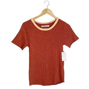 We The Free Escape Women's Striped Knit Contrast Trim Short Sleeve T-Shirt Large